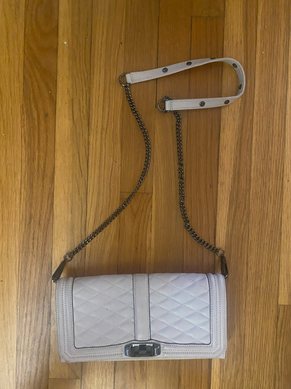 Rebecca minkoff Quilted White/ taupe Leather Chain-Handle Crossbody Bag